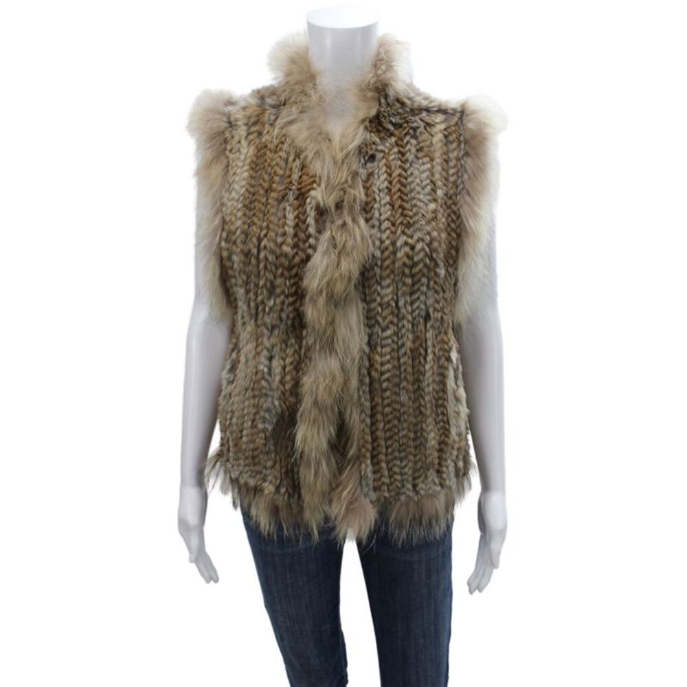 Belle Fare Women Brown Fur Herringbone Hook & Eye Bohemian Vest Size M